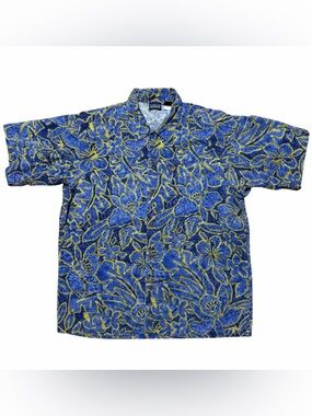 VTG Patagonia AC Hawaiian Shirt Size Med Hibiscus Tropical Floral Print Blue/Yel